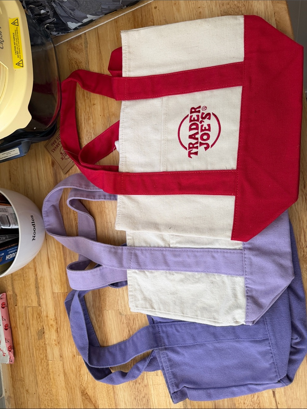 Trader Joe's Canvas Tote Bag in Red and Lavender